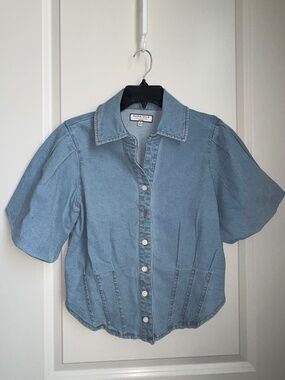 Bagatelle | Bubble Sleeve Corset Style denim Top | Wmn’s Sz Small